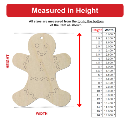 The image is a detailed diagram that provides measurements for a wooden object, likely a gingerbread man or a similar figure. The diagram includes a labeled diagram of the object, with dimensions and corresponding widths provided. The image is not a collage of multiple images, but rather a single, labeled diagram that focuses on the measurements and dimensions of the object.