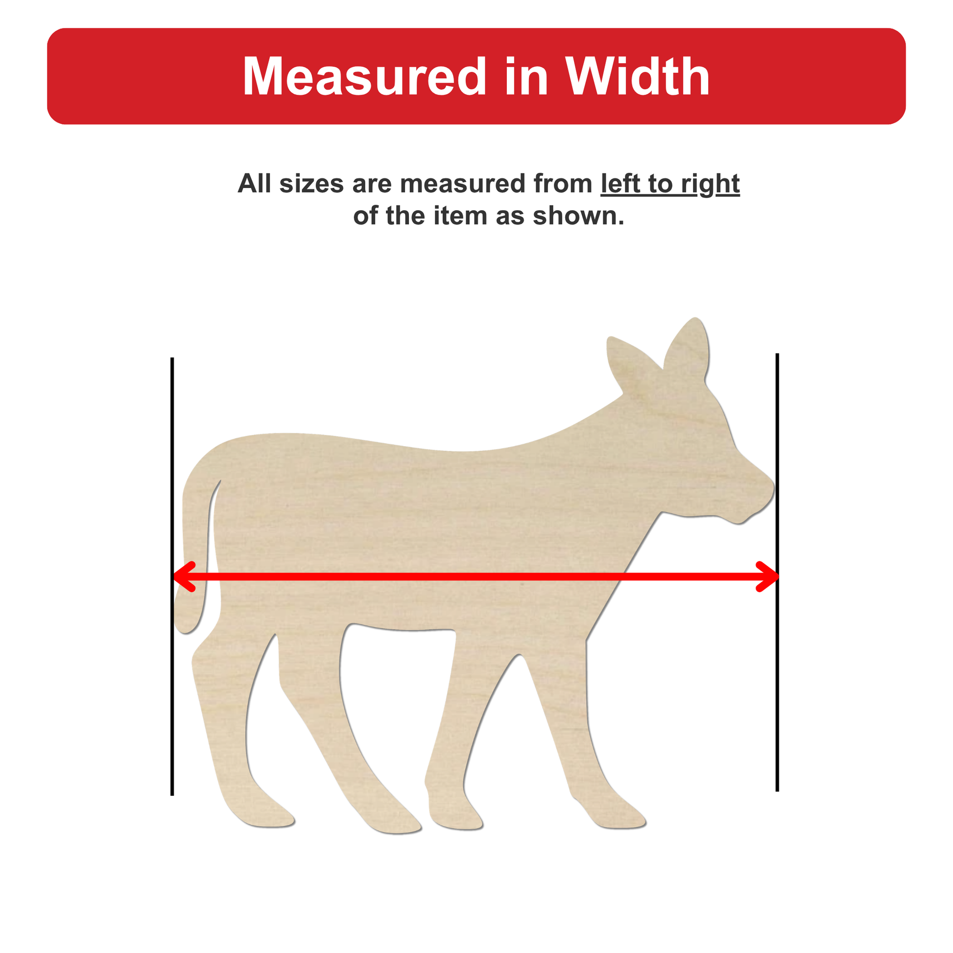 a wooden animal silhouette, with measurements drawn on it to indicate its width.