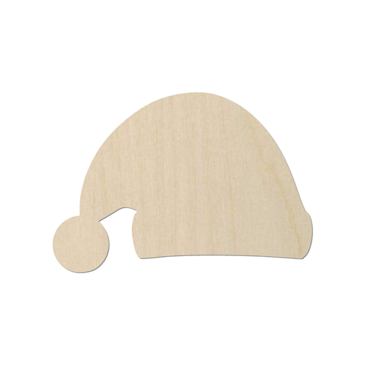 A simple, light-colored wooden hat silhouette is shown against a white background.