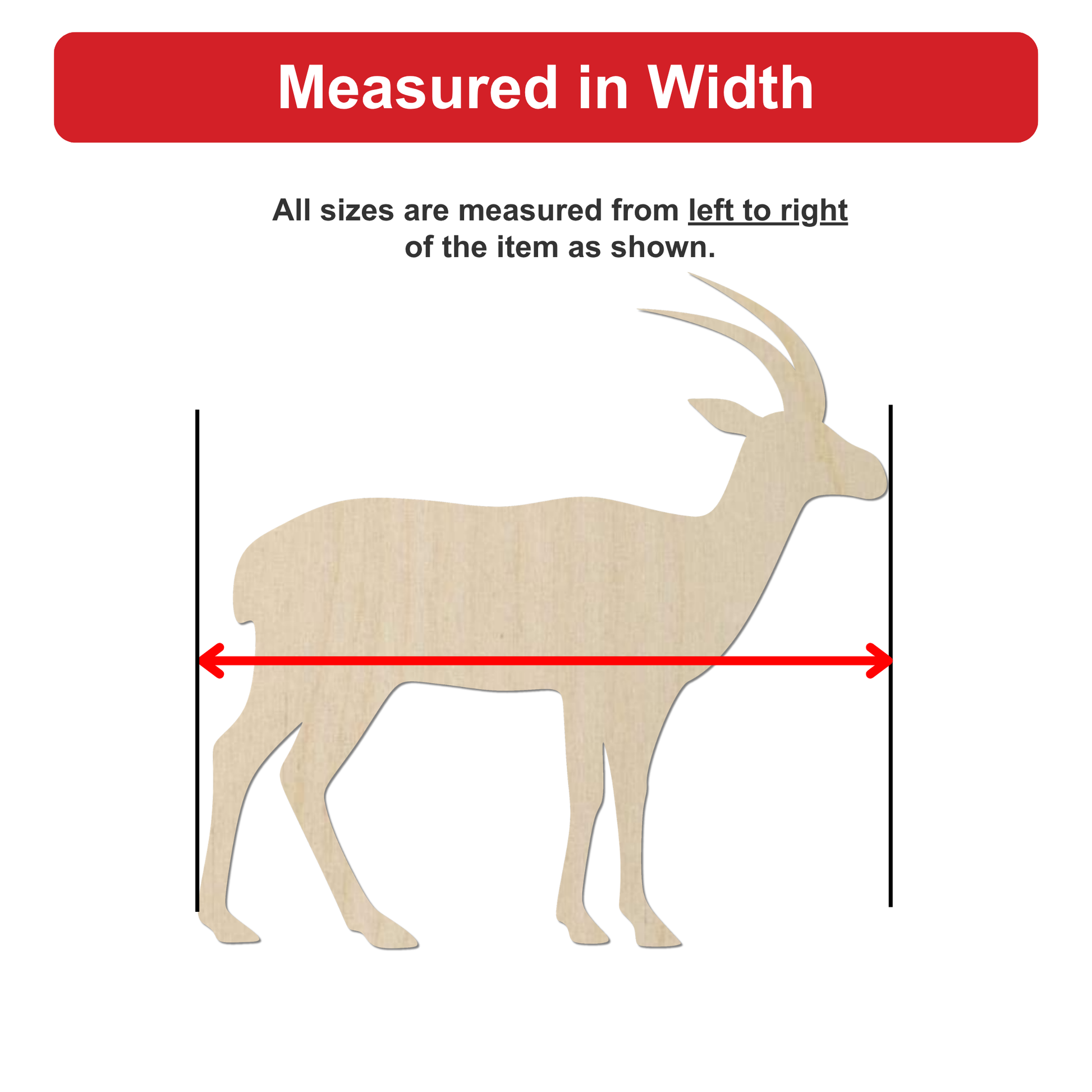 a wooden model of a gazelle or antelope, with measurements drawn on it to indicate its width.
