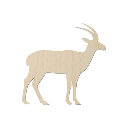 A simple silhouette of a gazelle or antelope, depicted in a light brown color.
