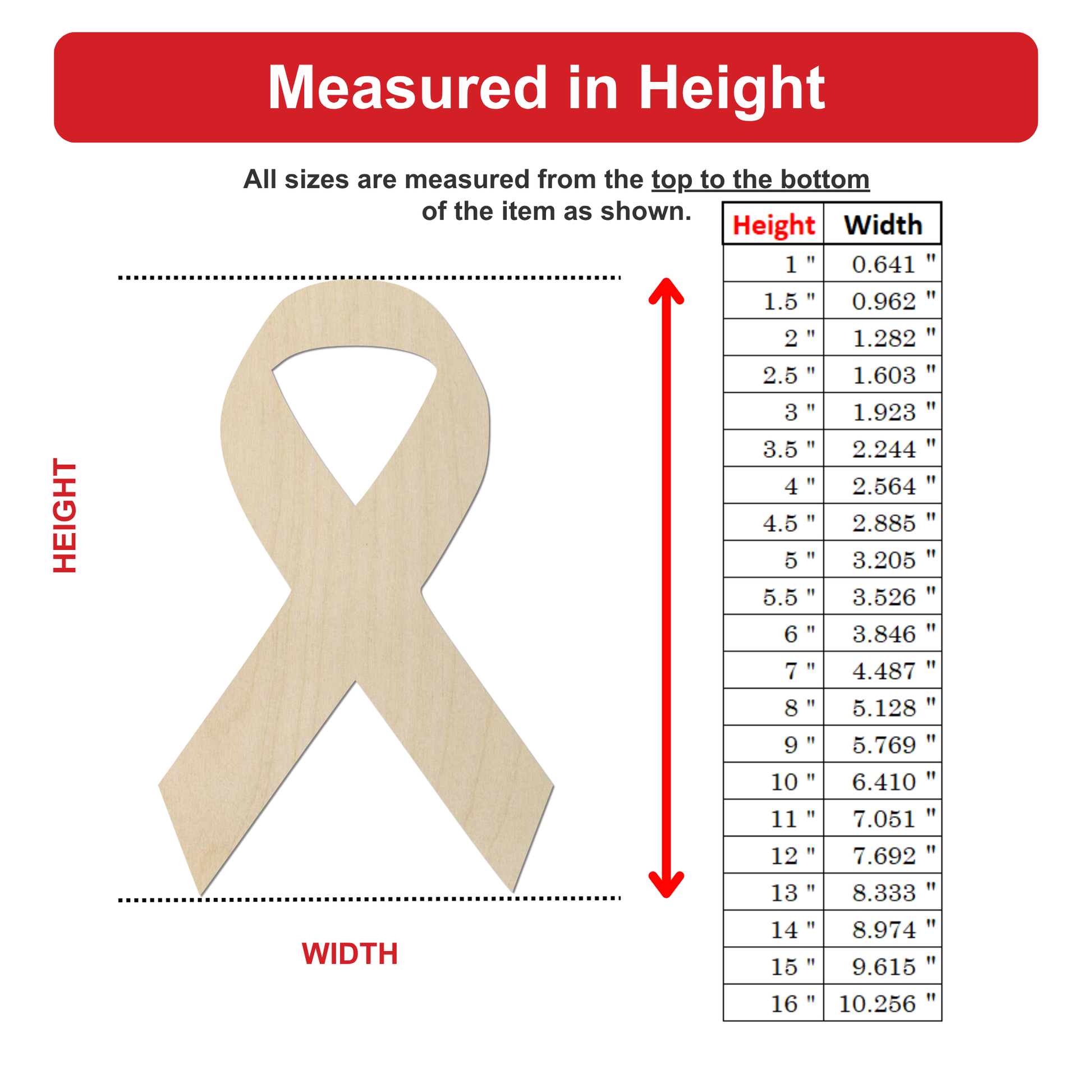 The image is a diagram that shows the measurements of a ribbon in inches, with the height and width of the ribbon displayed.