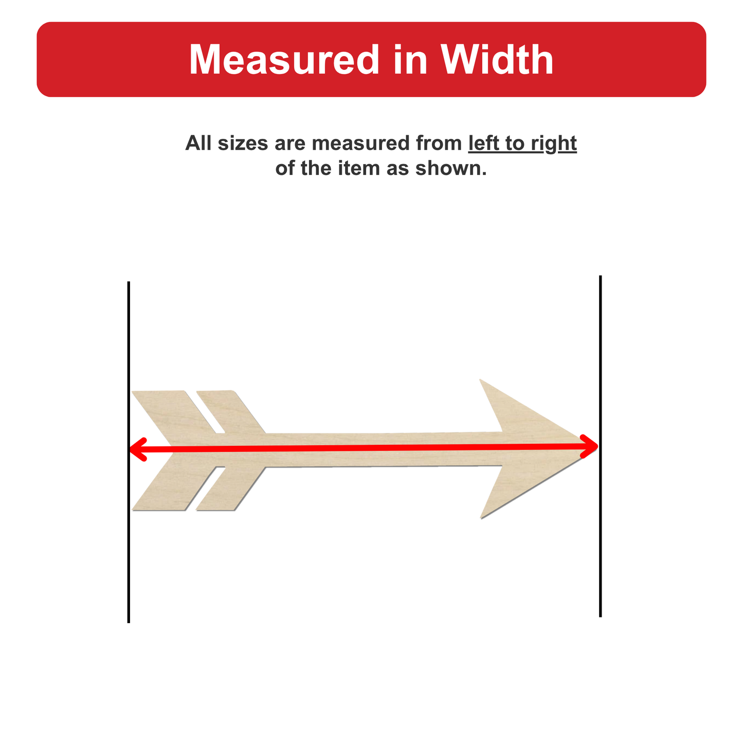 a wooden arrow with a red line extending from the left to the right side of the arrow.