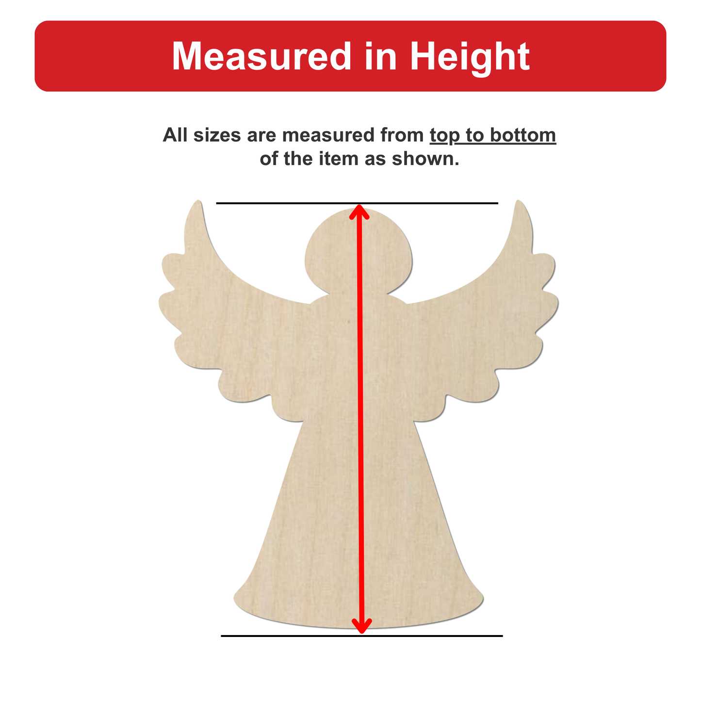 a wooden angel figure with wings, and it is shown from top to bottom.