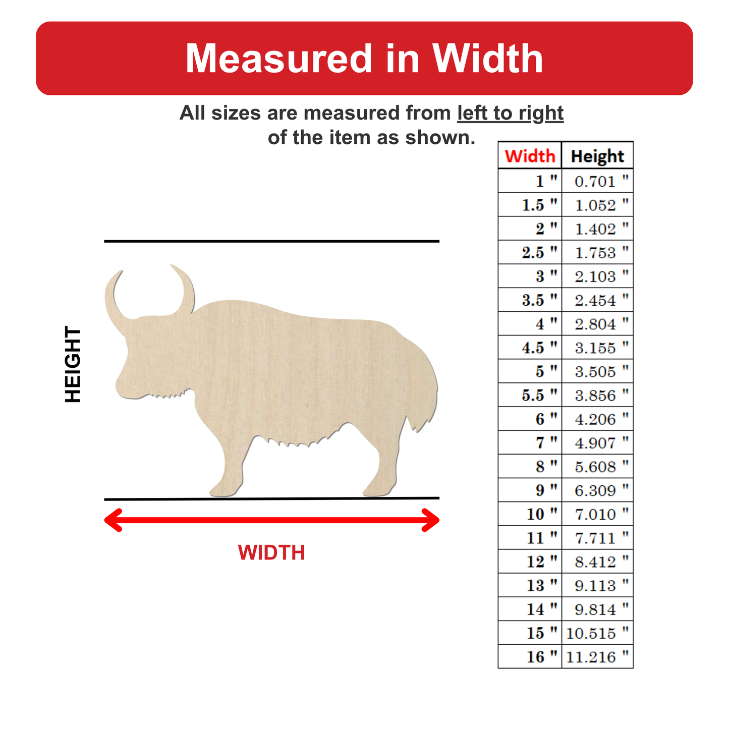 The image is a wood carving of a bull, and it is being measured in width. The bull is depicted in a wooden carving, and the image shows the width of the bull from left to right.