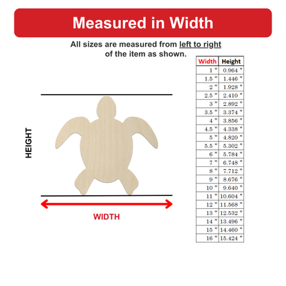 a wooden turtle with measurements provided in inches.