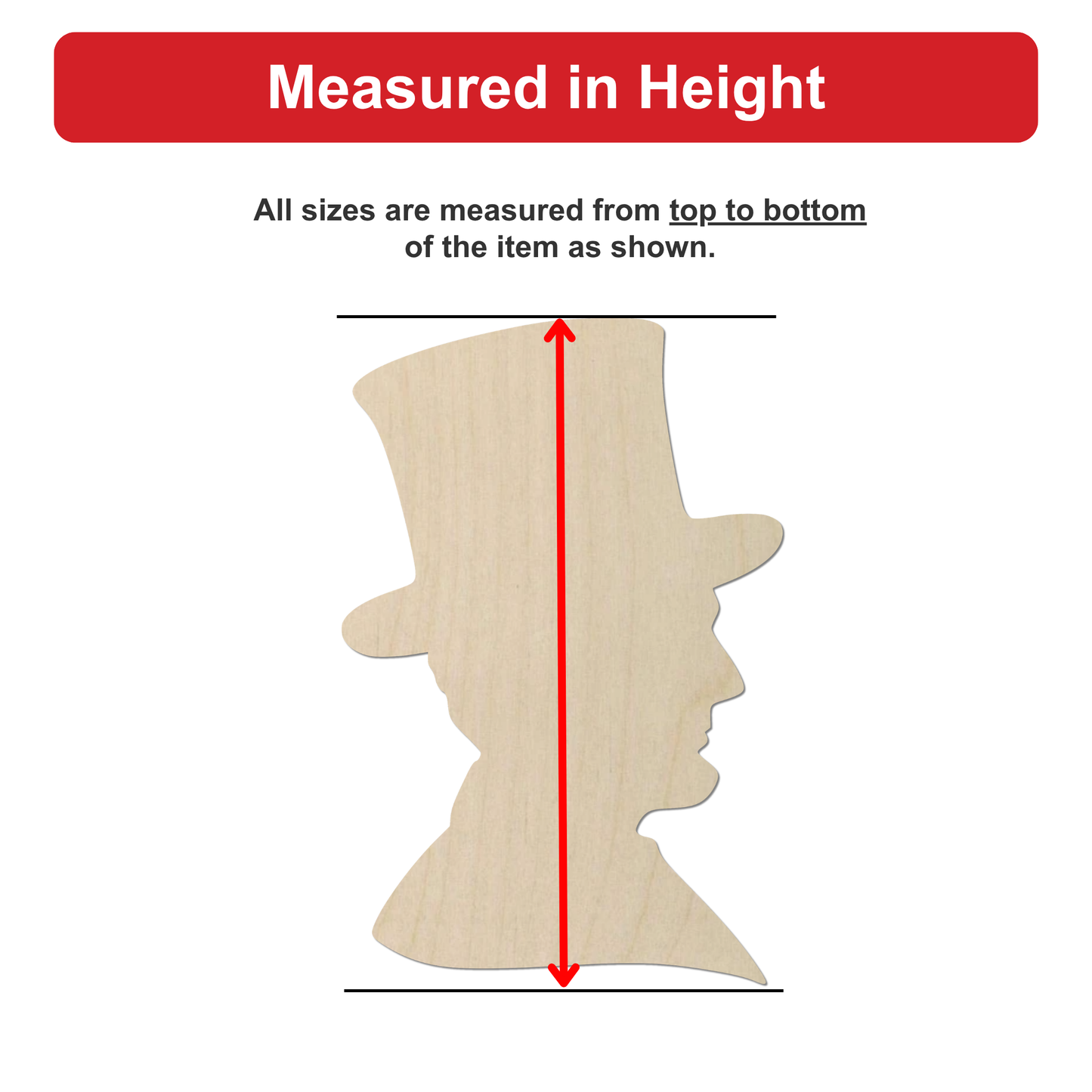 a wooden silhouette of a man's head, with a red line indicating the height of the man's head.