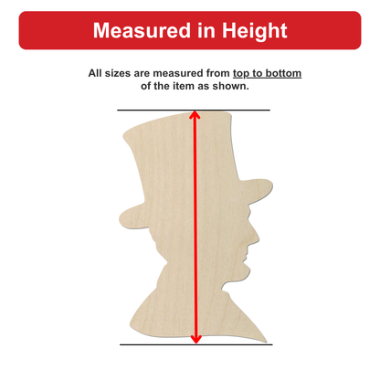 a wooden silhouette of a man's head, with a red line indicating the height of the man's head.