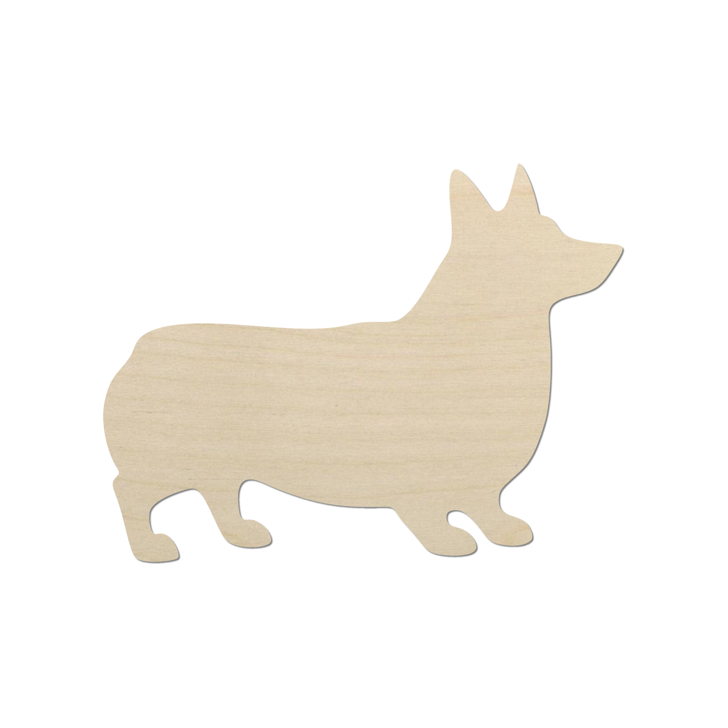 A wooden silhouette of a dog.