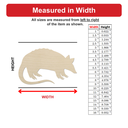 a wooden model of a rat, with measurements provided in inches. The rat is depicted in a realistic style, and the image is a single, focused representation of the rat.