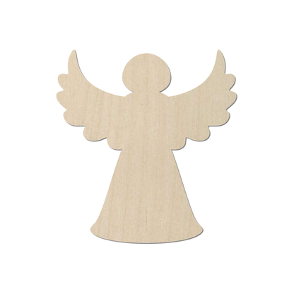 A wooden angel figure with outstretched wings.