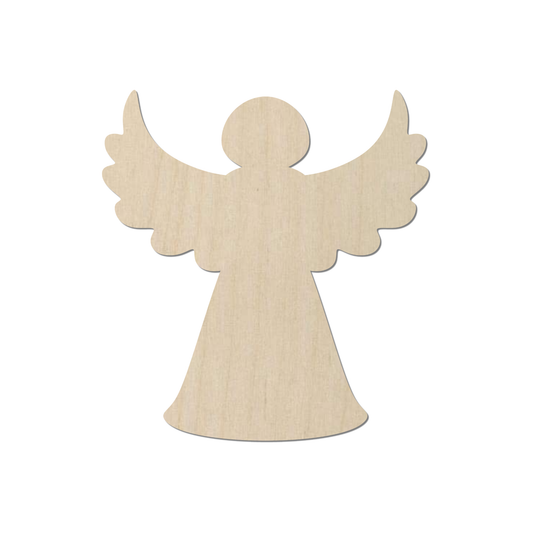 A wooden angel figure with outstretched wings.