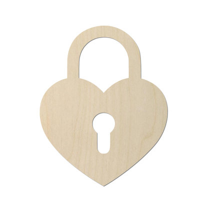 A wooden heart-shaped lock with a keyhole in the center.