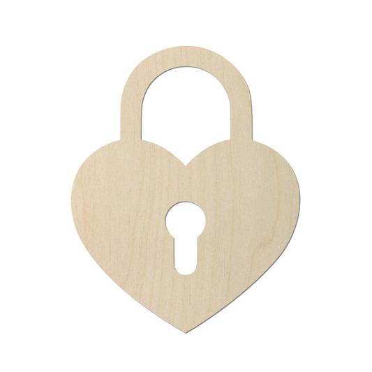 A wooden heart-shaped lock with a keyhole in the center.