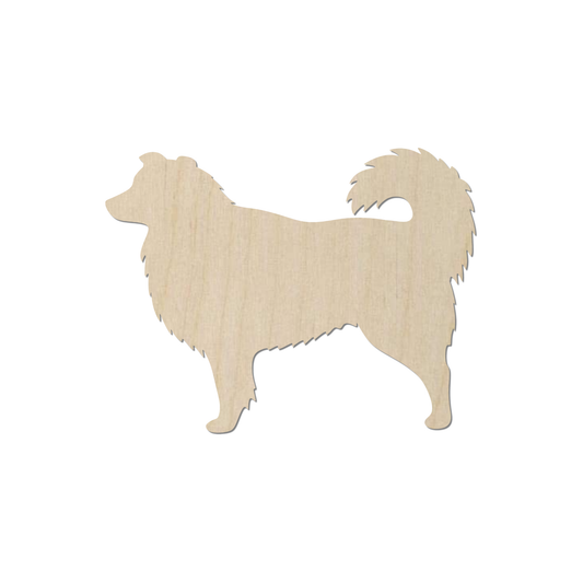 A wooden silhouette of a dog.