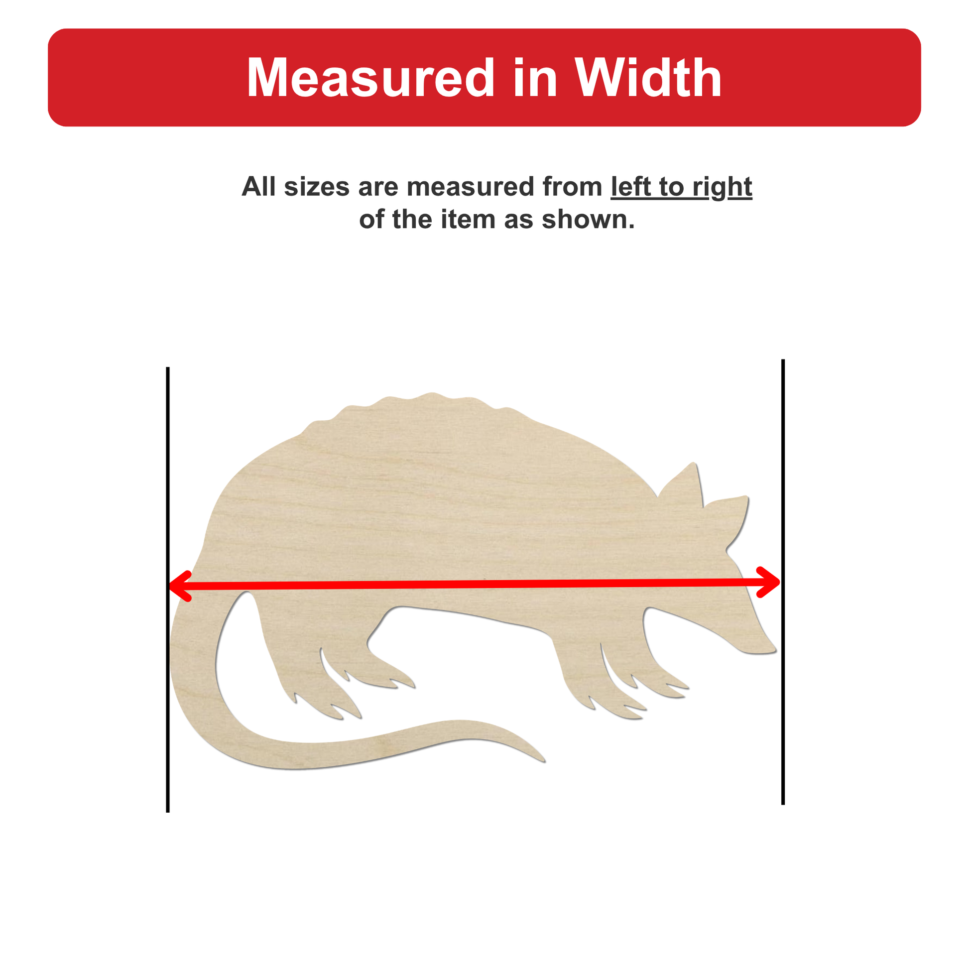 a wooden model of a small animal, such as a rodent or a mouse, with a red line indicating the width of the animal.