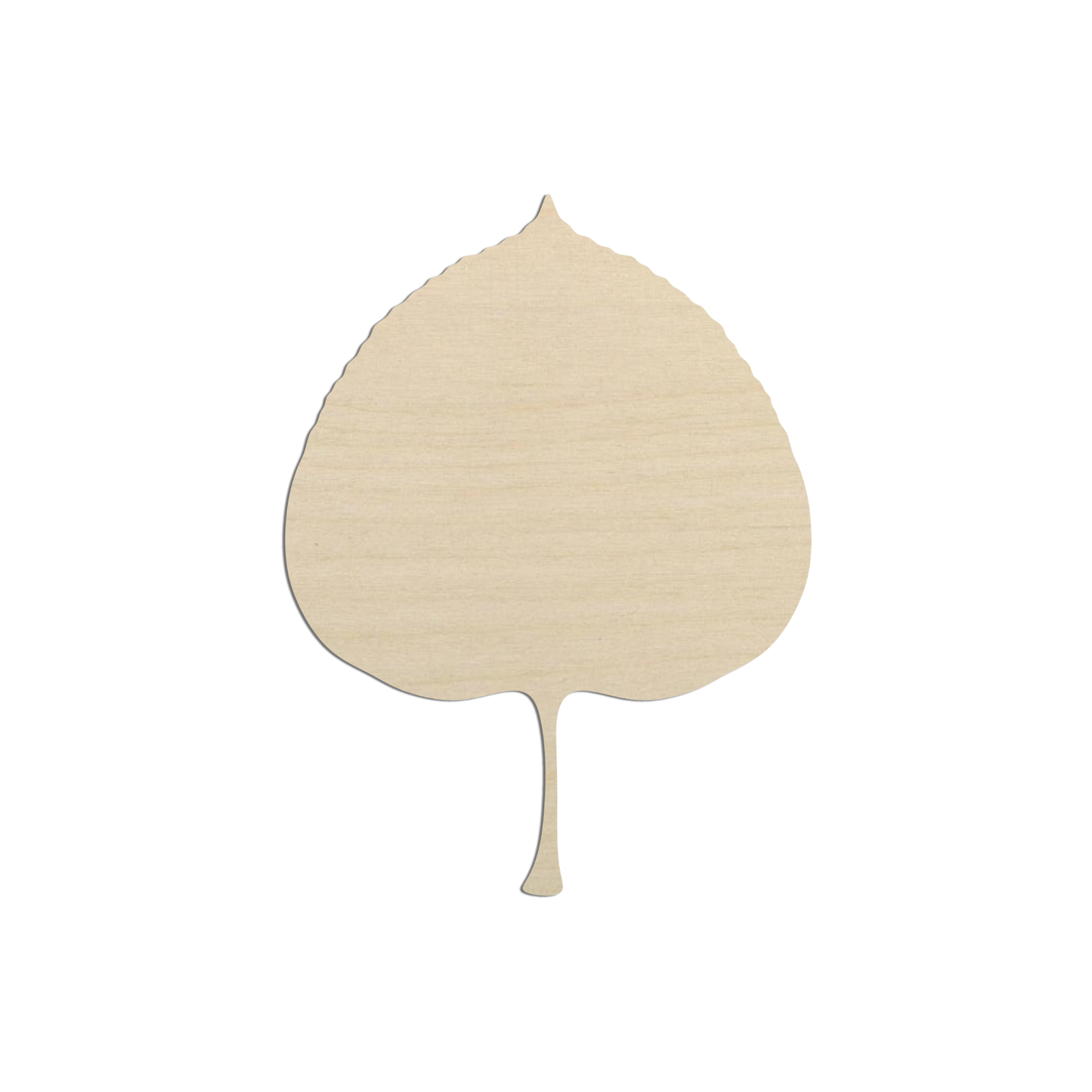 A simple, light-colored wooden leaf shape against a white background.