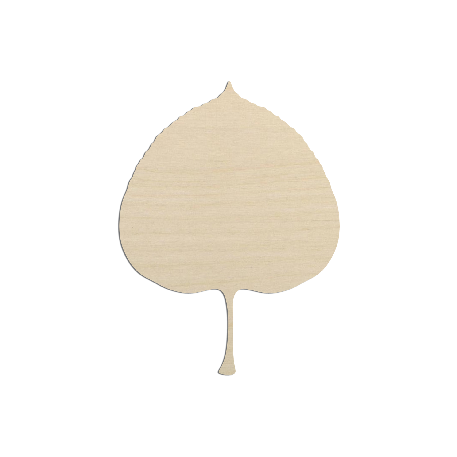 A simple, light-colored wooden leaf shape against a white background.