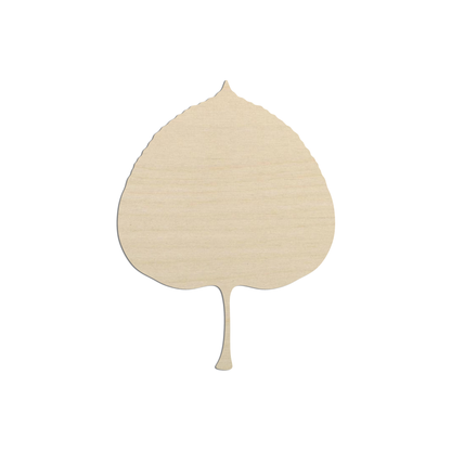 A simple, light-colored wooden leaf shape against a white background.