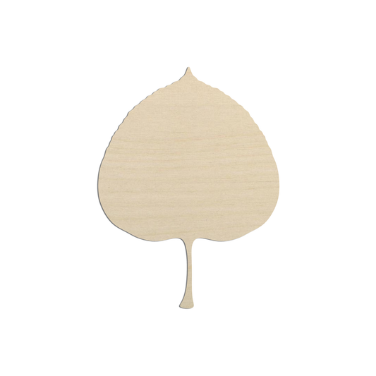 A simple, light-colored wooden leaf shape against a white background.
