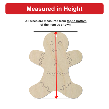 a wooden gingerbread man figure, which is being measured in height.