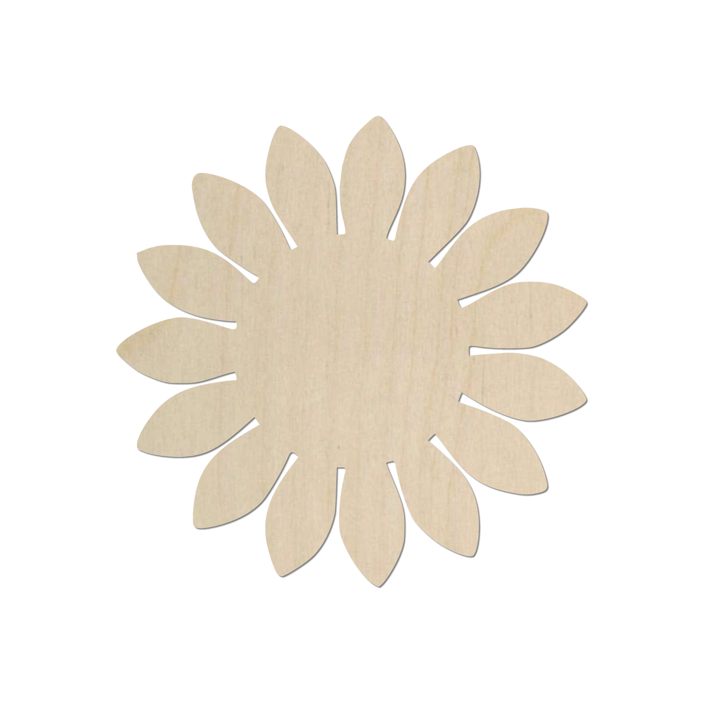 A wooden flower-shaped object with petals arranged in a circular pattern.
