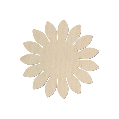 A wooden flower-shaped object with petals arranged in a circular pattern.