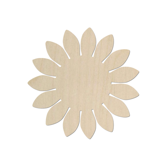 A wooden flower-shaped object with petals arranged in a circular pattern.