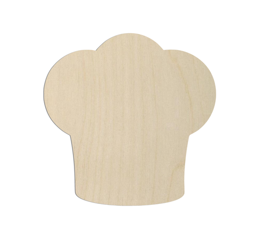 A simple, light-colored wooden chef's hat shape.