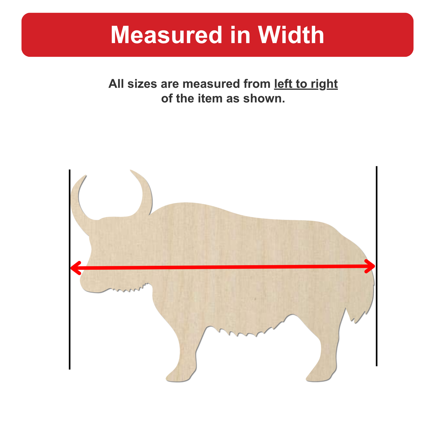 a wooden model of a horned animal, likely a yak or a bison, with measurements drawn on it.