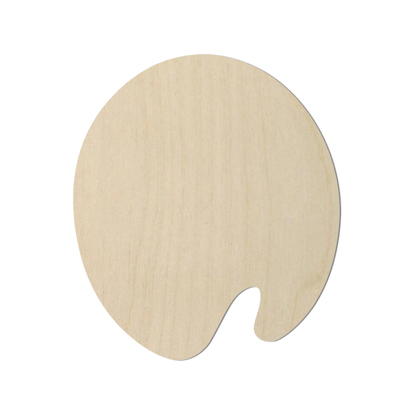 A wooden paint palette with a curved shape.