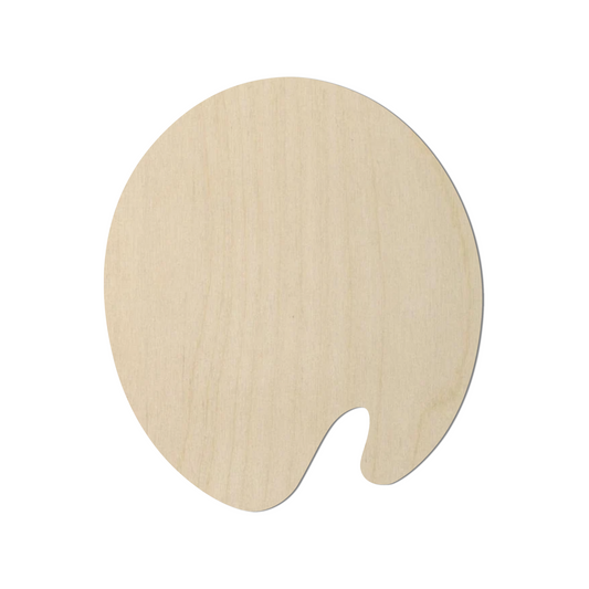A wooden paint palette with a curved shape.