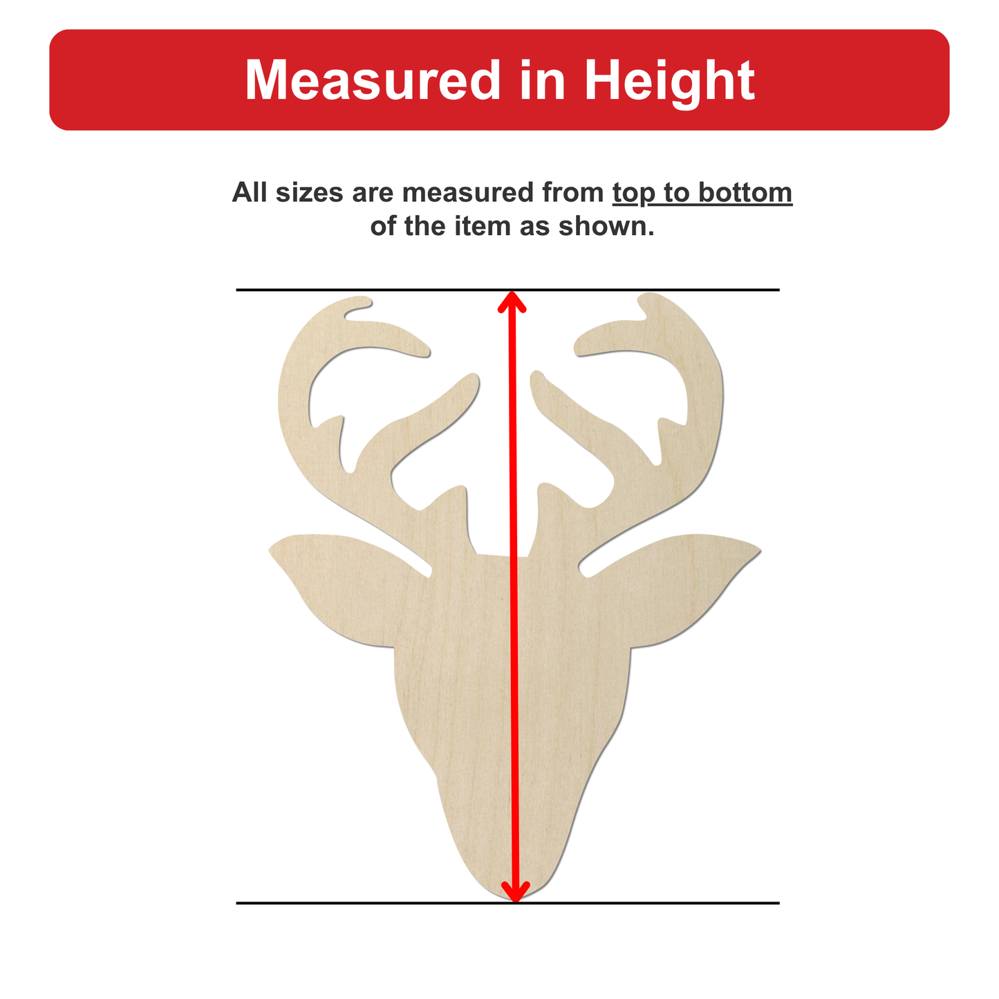 a wooden deer head with a red line extending from the top to the bottom of the deer's head.