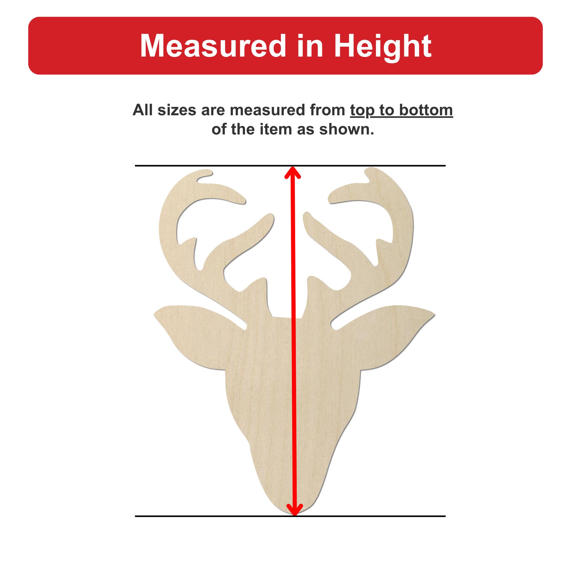 a wooden deer head with a red line extending from the top to the bottom of the deer's head.