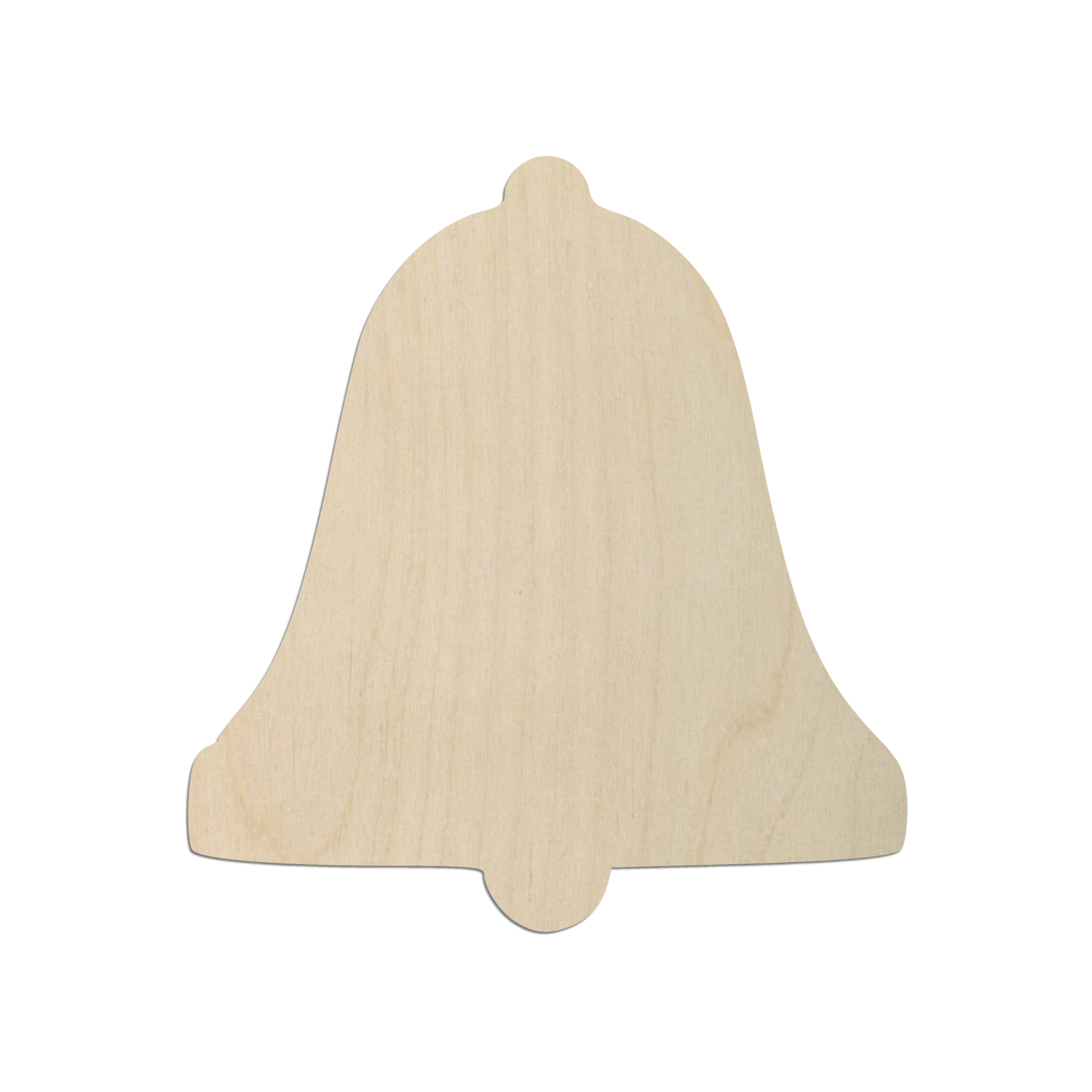 A light-colored wooden bell-shaped object is shown against a white background.
