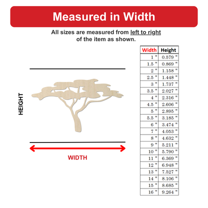 The image is a diagram that shows the dimensions of a wooden tree in both height and width measurements. The tree is depicted as a stylized tree-like shape, and the image provides a visual representation of the tree's size and proportions.