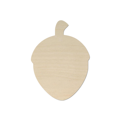 A simple, light-colored acorn shape is shown against a white background.