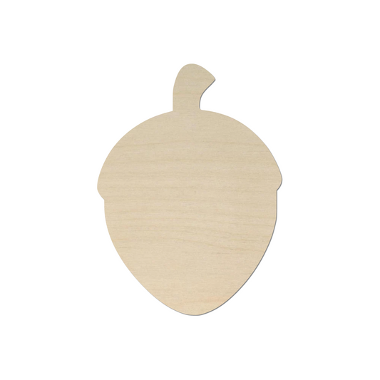 A simple, light-colored acorn shape is shown against a white background.