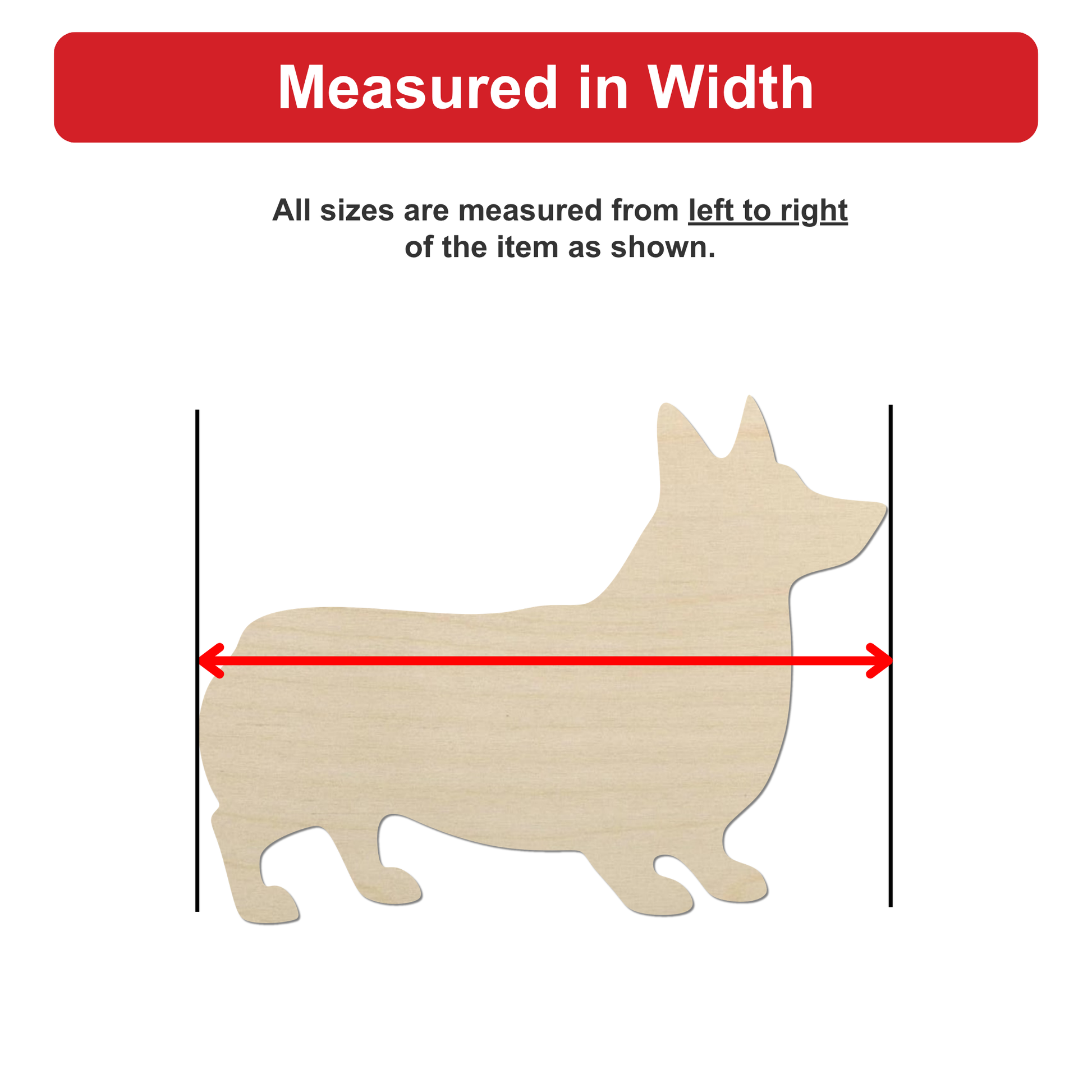 a wooden dog silhouette, with measurements drawn on it to indicate its width.