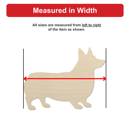 a wooden dog silhouette, with measurements drawn on it to indicate its width.