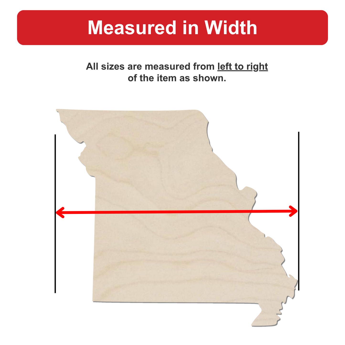 a map of Missouri, with a red line indicating the width of the state.