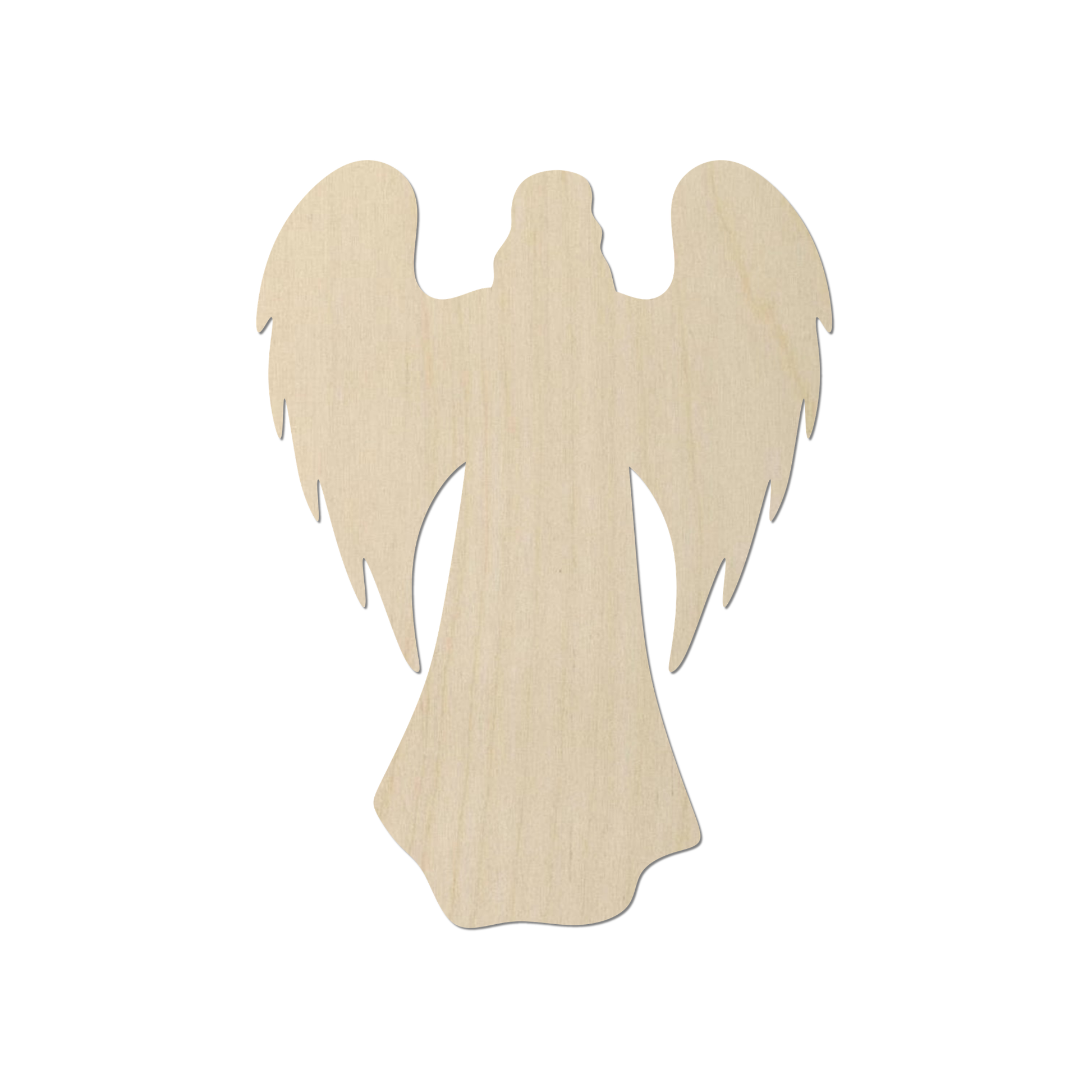 A wooden angel figure with outstretched wings.