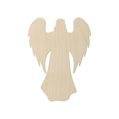 A wooden angel figure with outstretched wings.