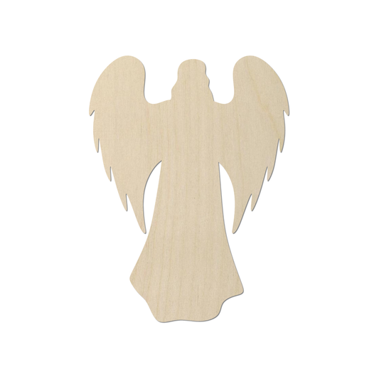 A wooden angel figure with outstretched wings.