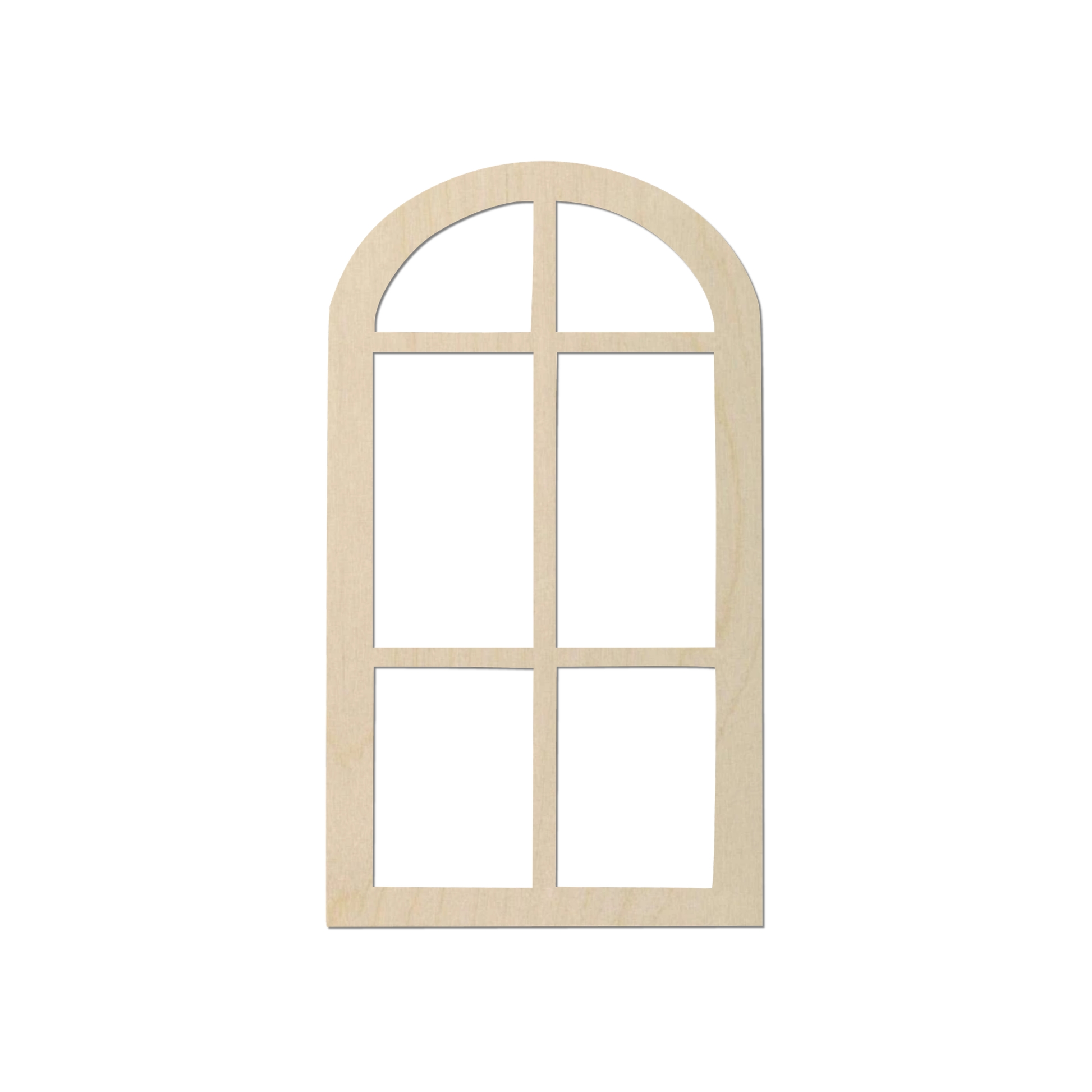 A wooden window frame with six evenly spaced vertical slats.