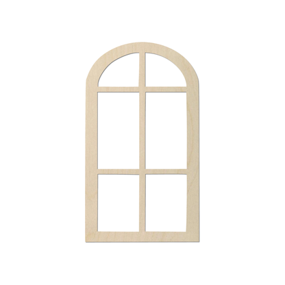 A wooden window frame with six evenly spaced vertical slats.