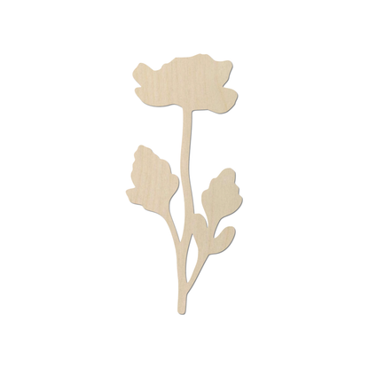 A simple wooden flower silhouette against a white background.