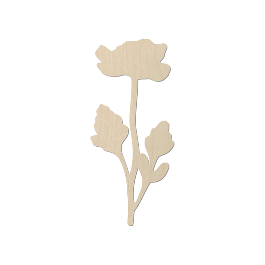 A simple wooden flower silhouette against a white background.