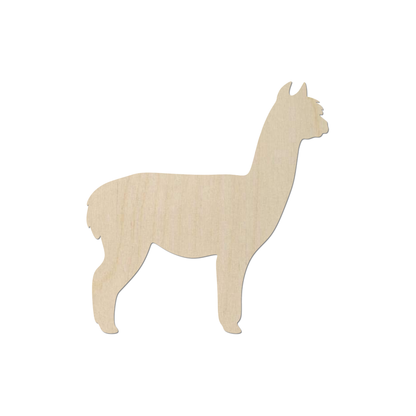 A simple wooden silhouette of a llama.